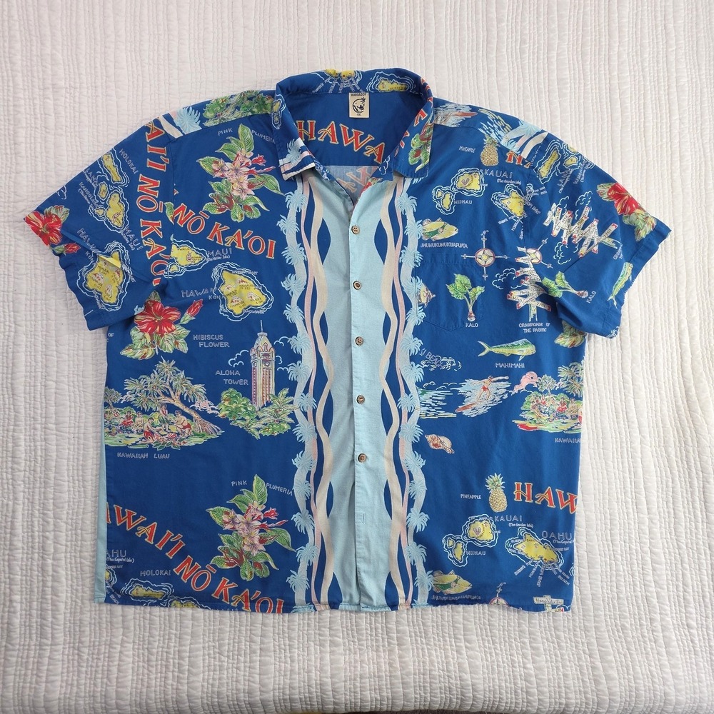 Hardaddy Hawaiian Shirt Men 4XL Ocean Blue Aloha Short Sleeve Button Up Casual